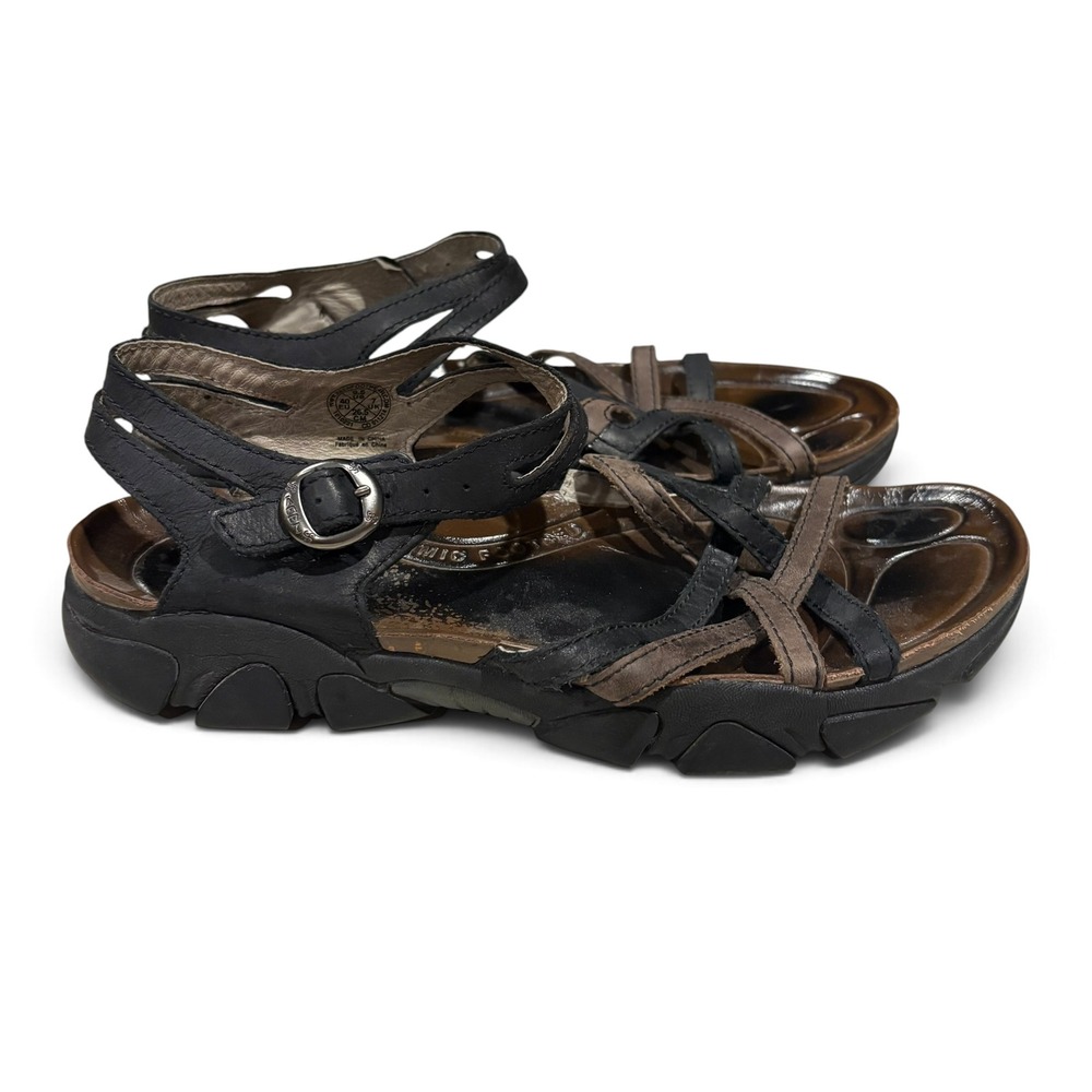 Keen Women Black Brown Leather Strappy Anatomic Hiking Sandals Size 9.5 US 40 EU